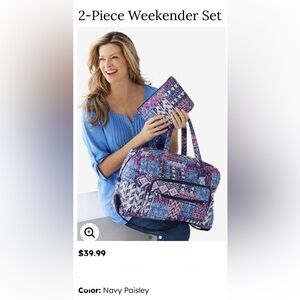 Woman Within Navy and Purple 2 pc Travel Bag Set ~ NWT